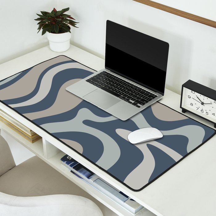 Liquid Swirl Abstract Pattern in Blue Gray Desk Mat Gallery Image 2