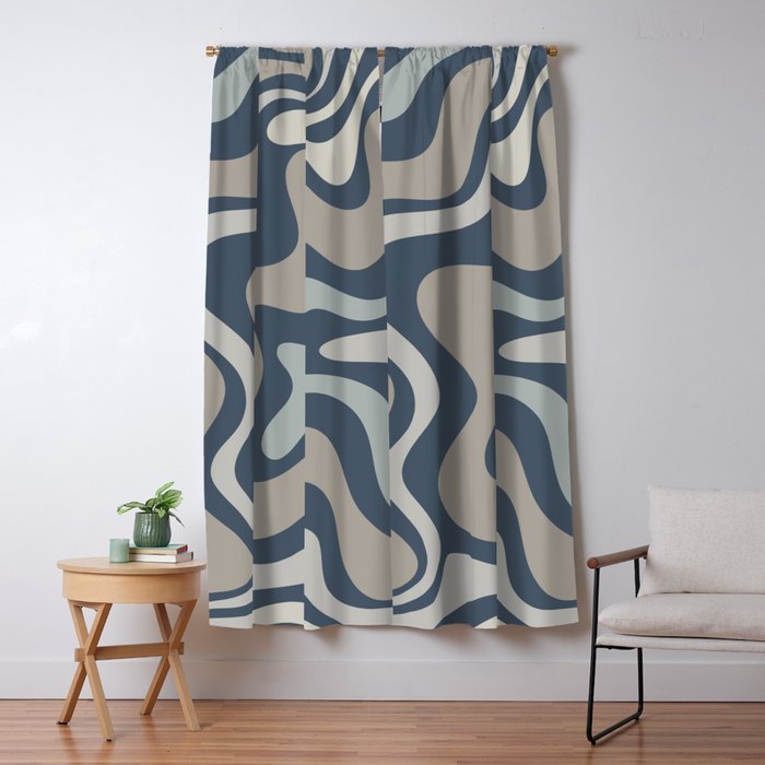 Liquid Swirl Abstract Pattern in Blue Gray Window Curtain Gallery Image 1