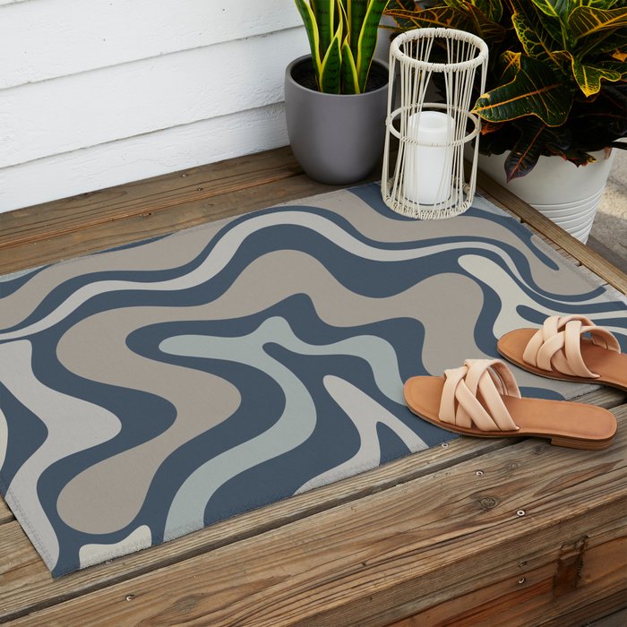 Liquid Swirl Abstract Pattern in Blue Gray Outdoor Rug Gallery Image 2