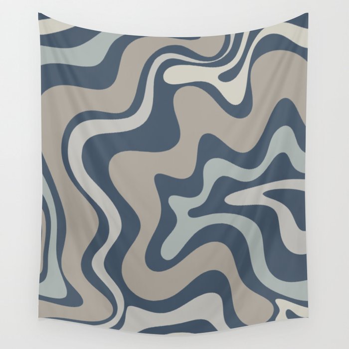 Liquid Swirl Abstract Pattern in Blue Gray Wall Tapestry Gallery Image 4