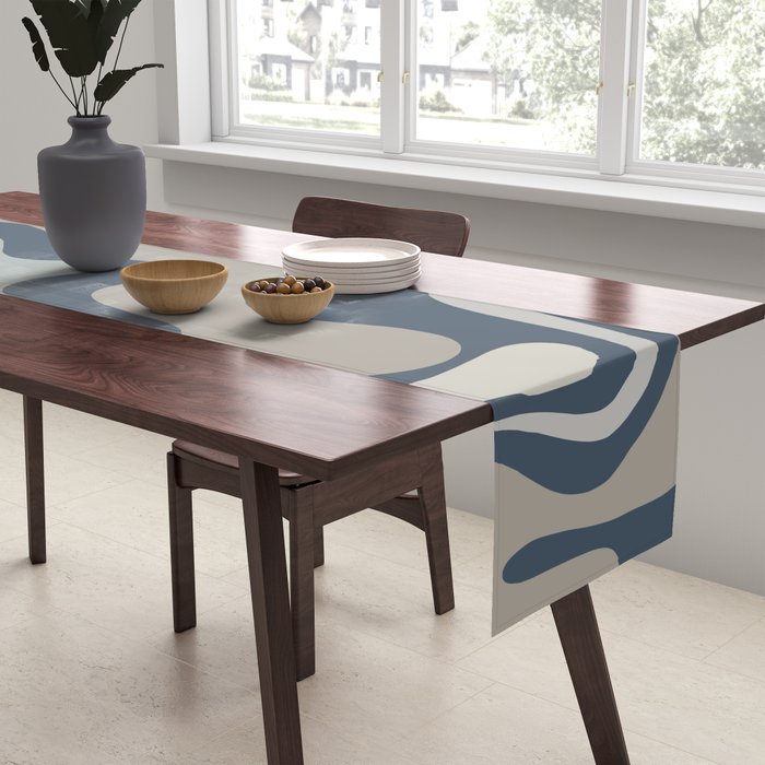 Liquid Swirl Abstract Pattern in Blue Gray Table Runner Gallery Image 2