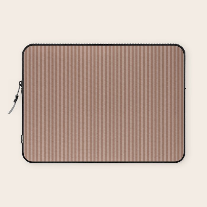 Fine Stripes Narrow Vertical Stripe Pattern in Mocha Brown Monochrome Laptop Sleeve Gallery Image 1