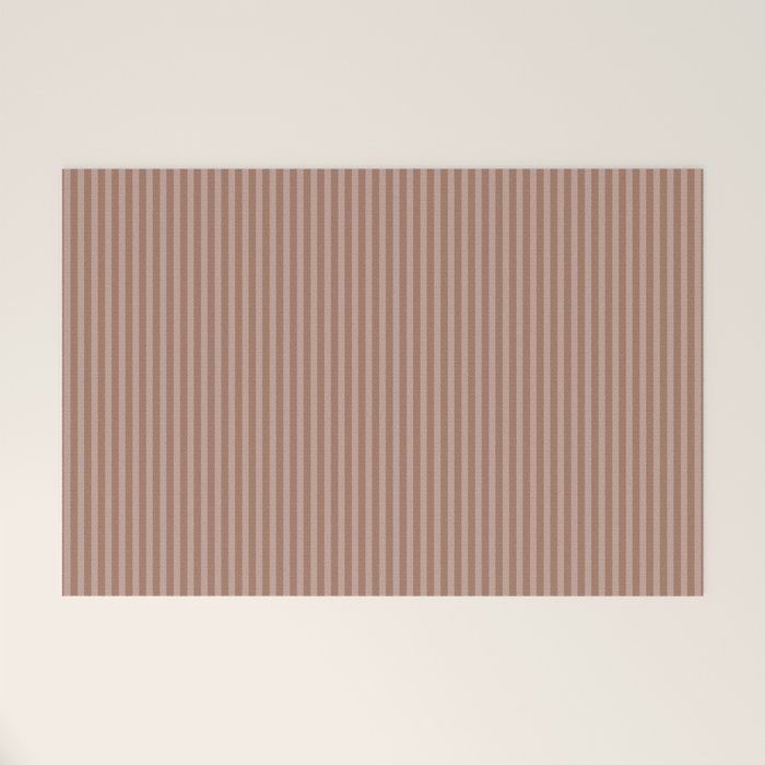 Fine Stripes Narrow Vertical Stripe Pattern in Mocha Brown Monochrome Welcome Mat Gallery Image 1