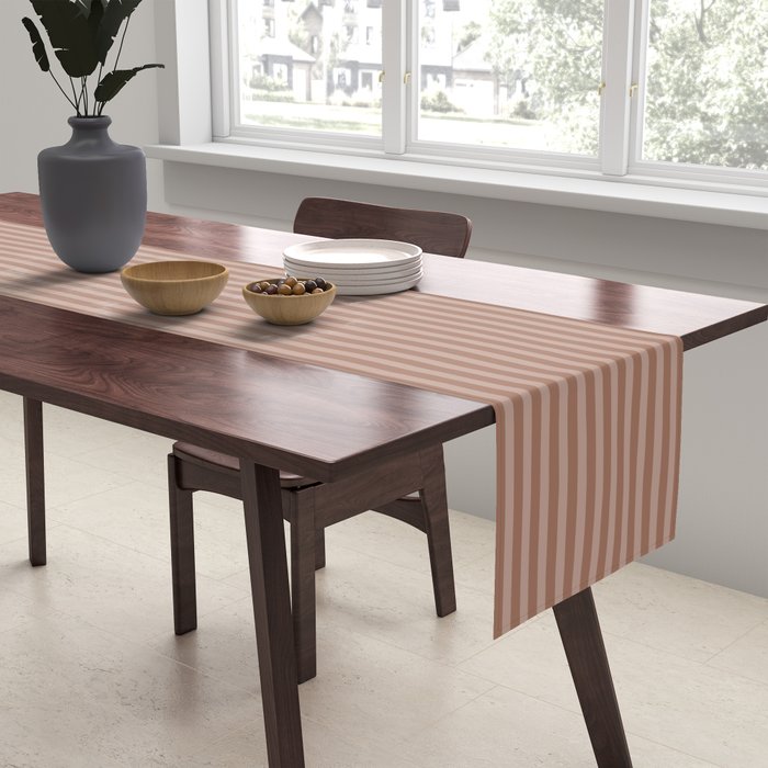 Fine Stripes Narrow Vertical Stripe Pattern in Mocha Brown Monochrome Table Runner Gallery Image 2