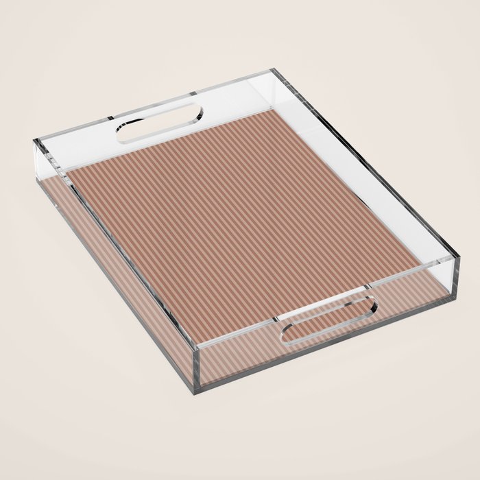 Fine Stripes Narrow Vertical Stripe Pattern in Mocha Brown Monochrome Acrylic Tray Gallery Image 1