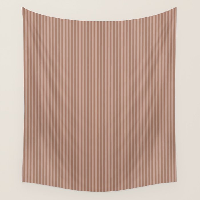 Fine Stripes Narrow Vertical Stripe Pattern in Mocha Brown Monochrome Wall Tapestry Gallery Image 4