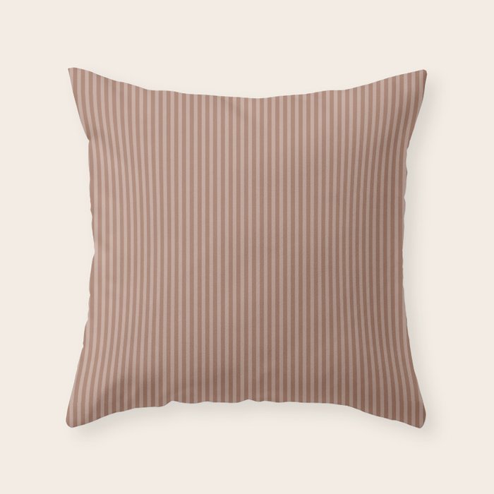Fine Stripes Narrow Vertical Stripe Pattern in Mocha Brown Monochrome Throw Pillow Gallery Image 6