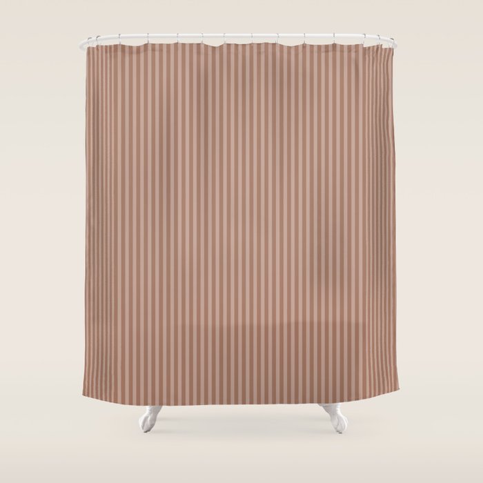 Fine Stripes Narrow Vertical Stripe Pattern in Mocha Brown Monochrome Shower Curtain Gallery Image 1