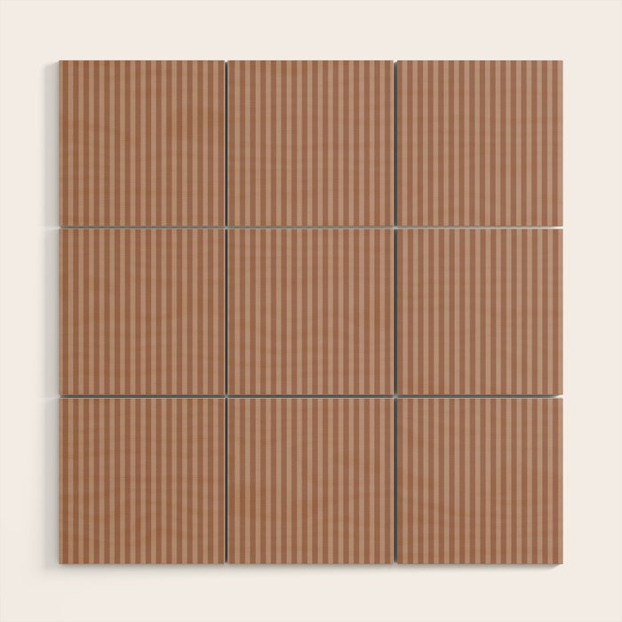 Fine Stripes Narrow Vertical Stripe Pattern in Mocha Brown Monochrome Wood Wall Art Gallery Image 1