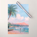 Waikiki Beach, Diamond Head, Oahu landscape painting by D. Howard Hitchcock Wrapping Paper Gallery Image 1