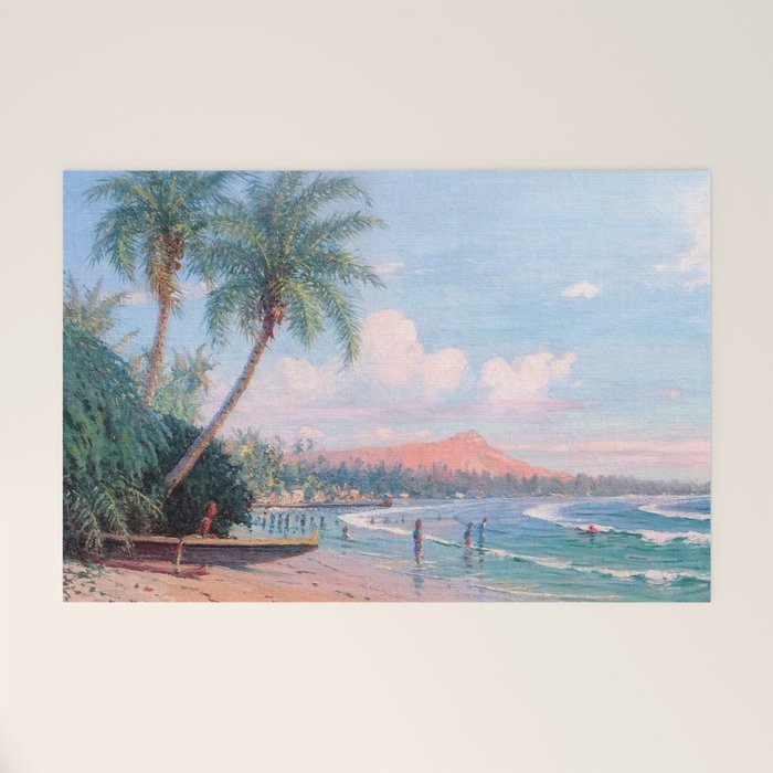 Waikiki Beach, Diamond Head, Oahu landscape painting by D. Howard Hitchcock Welcome Mat Gallery Image 1