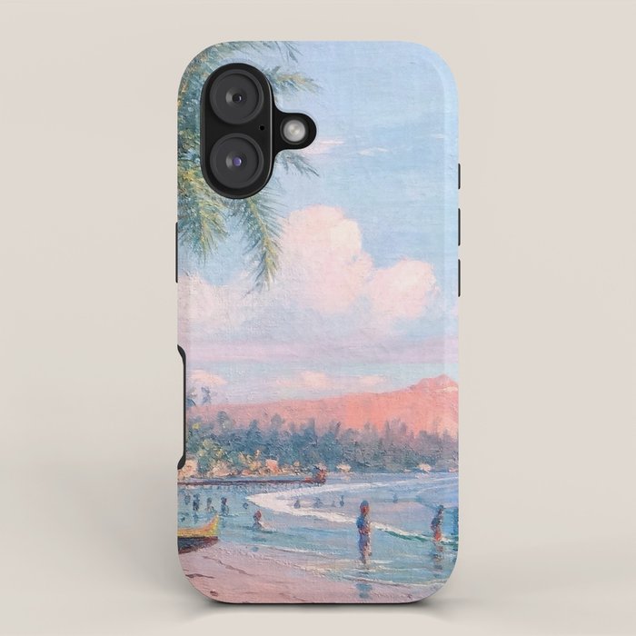 Waikiki Beach, Diamond Head, Oahu landscape painting by D. Howard Hitchcock iPhone Case Gallery Image 1