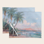 Waikiki Beach, Diamond Head, Oahu landscape painting by D. Howard Hitchcock Placemat Gallery Image 1