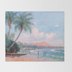 Waikiki Beach, Diamond Head, Oahu landscape painting by D. Howard Hitchcock Throw Blanket Gallery Image 2