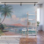 Waikiki Beach, Diamond Head, Oahu landscape painting by D. Howard Hitchcock Wall Mural Gallery Image 1
