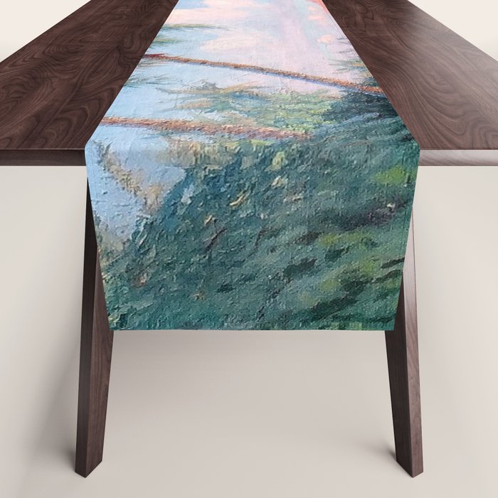 Waikiki Beach, Diamond Head, Oahu landscape painting by D. Howard Hitchcock Table Runner Gallery Image 1