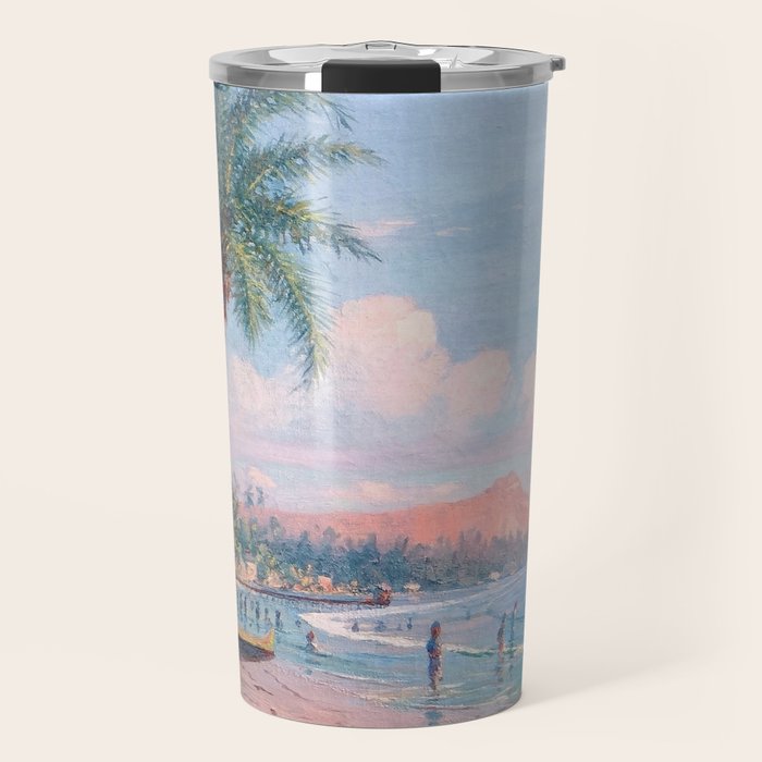 Waikiki Beach, Diamond Head, Oahu landscape painting by D. Howard Hitchcock Travel Mug Gallery Image 1