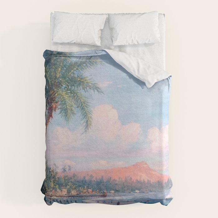 Waikiki Beach, Diamond Head, Oahu landscape painting by D. Howard Hitchcock Duvet Cover Gallery Image 6