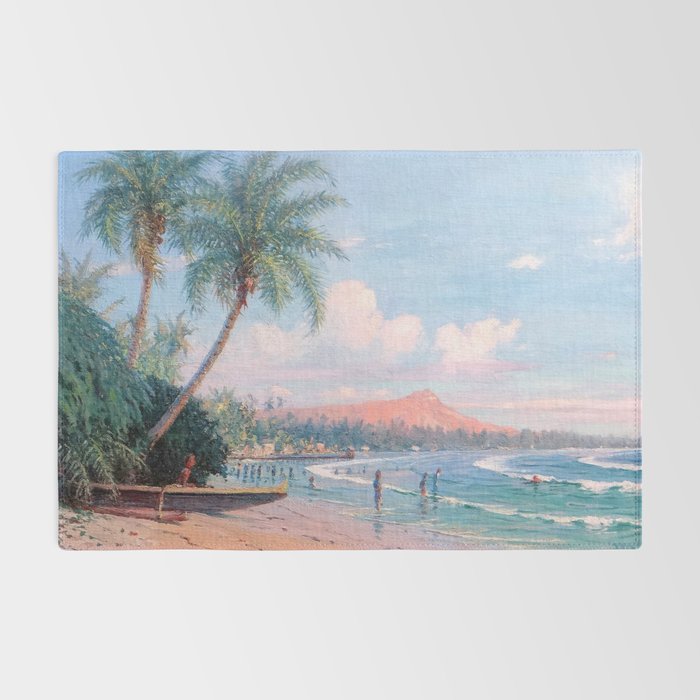 Waikiki Beach, Diamond Head, Oahu landscape painting by D. Howard Hitchcock Rug Gallery Image 2