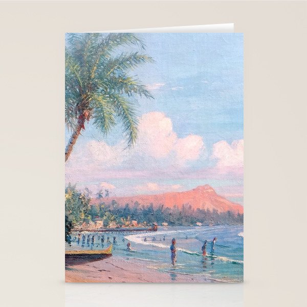 Waikiki Beach, Diamond Head, Oahu landscape painting by D. Howard Hitchcock Stationery Card Gallery Image 2