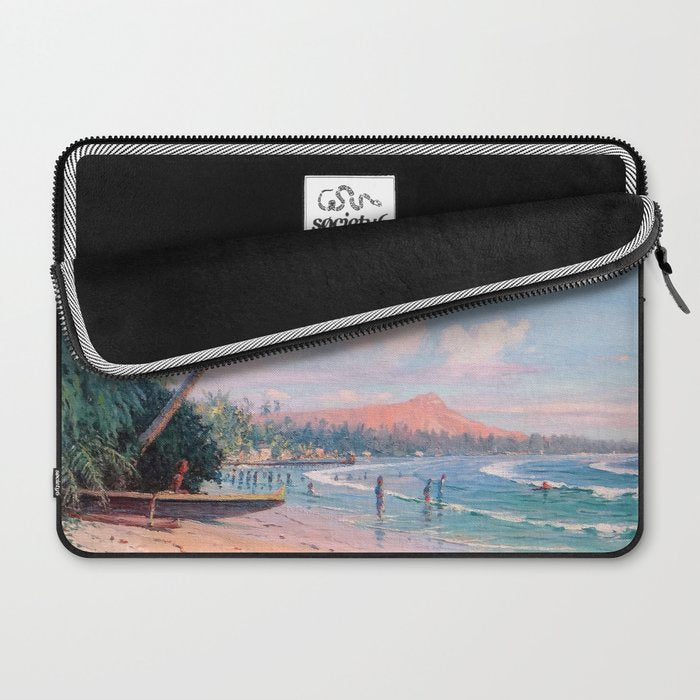Waikiki Beach, Diamond Head, Oahu landscape painting by D. Howard Hitchcock Laptop Sleeve Gallery Image 2