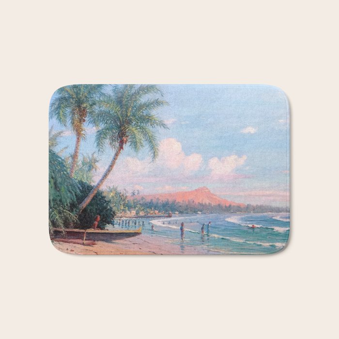 Waikiki Beach, Diamond Head, Oahu landscape painting by D. Howard Hitchcock Bath Mat Gallery Image 1