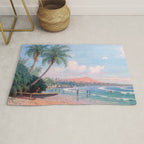 Waikiki Beach, Diamond Head, Oahu landscape painting by D. Howard Hitchcock Rug Gallery Image 1