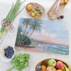 Waikiki Beach, Diamond Head, Oahu landscape painting by D. Howard Hitchcock Cutting Board Gallery Image 2