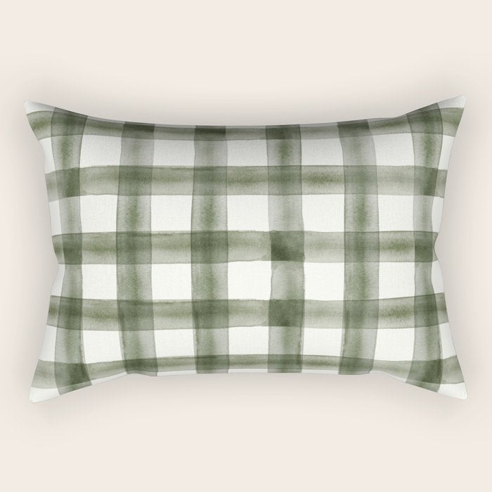 watercolor plaid - dark green Rectangular Pillow Gallery Image 1