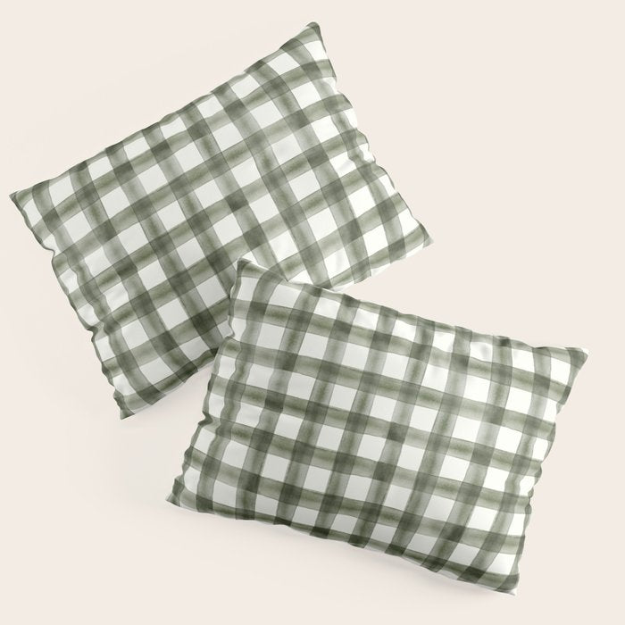 watercolor plaid - dark green Pillow Sham Gallery Image 1