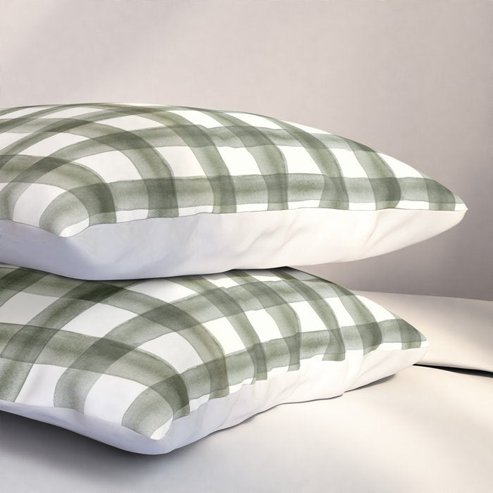 watercolor plaid - dark green Pillow Sham Gallery Image 3