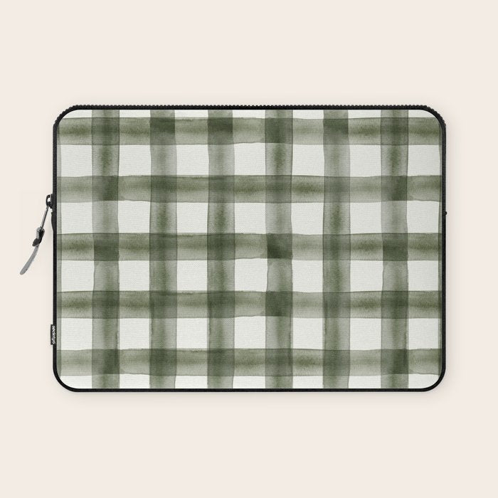 watercolor plaid - dark green Laptop Sleeve Gallery Image 1