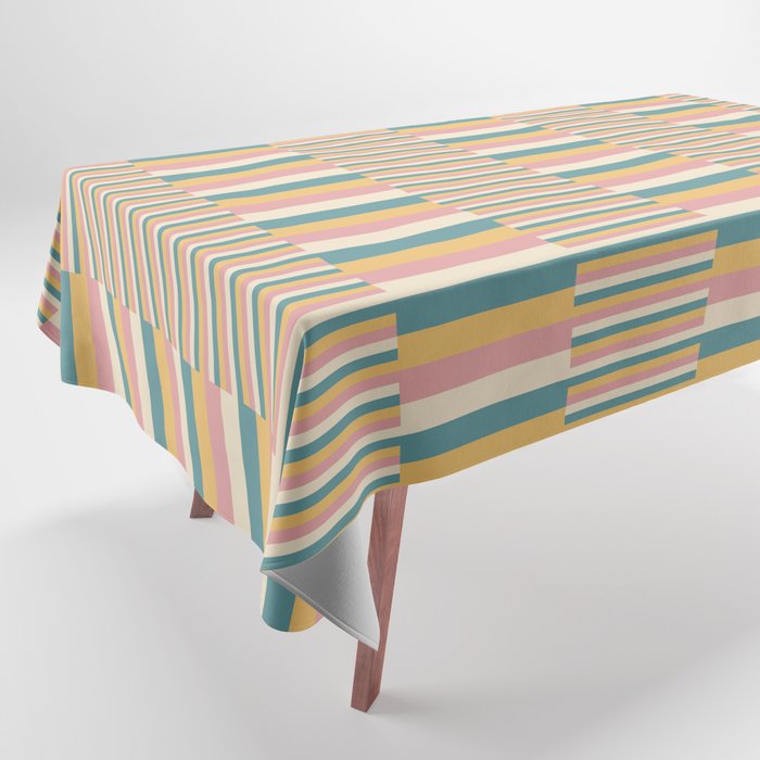 Mixed Stripes Pattern X Retro Summer Tablecloth Gallery Image 1