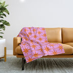 Retro Vintage 50s Starbursts Pattern in Orange and Bright Pink Throw Blanket Gallery Image 1