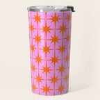 Retro Vintage 50s Starbursts Pattern in Orange and Bright Pink Travel Mug Gallery Image 2
