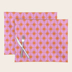 Retro Vintage 50s Starbursts Pattern in Orange and Bright Pink Placemat Gallery Image 1
