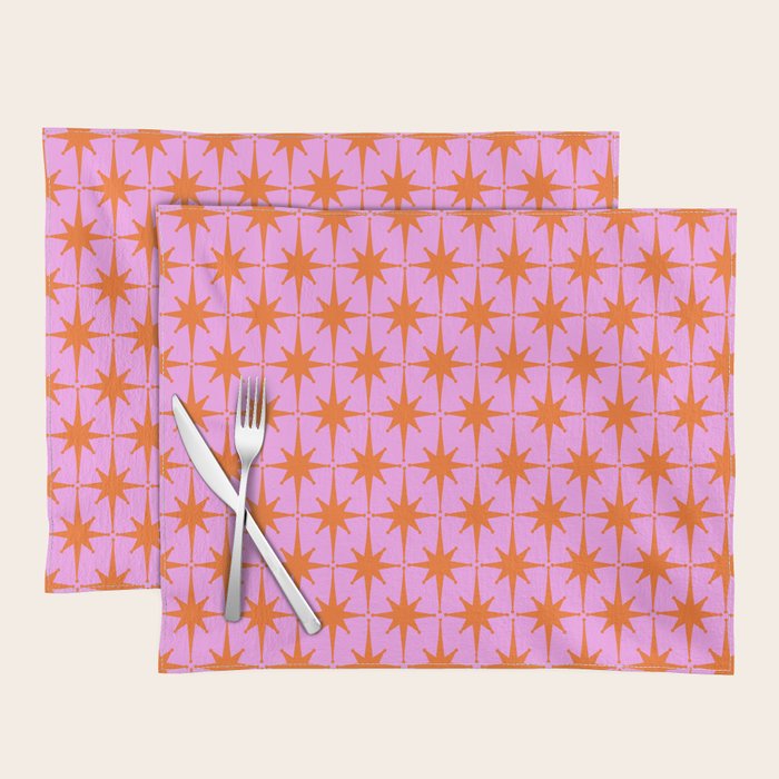 Retro Vintage 50s Starbursts Pattern in Orange and Bright Pink Placemat Gallery Image 1