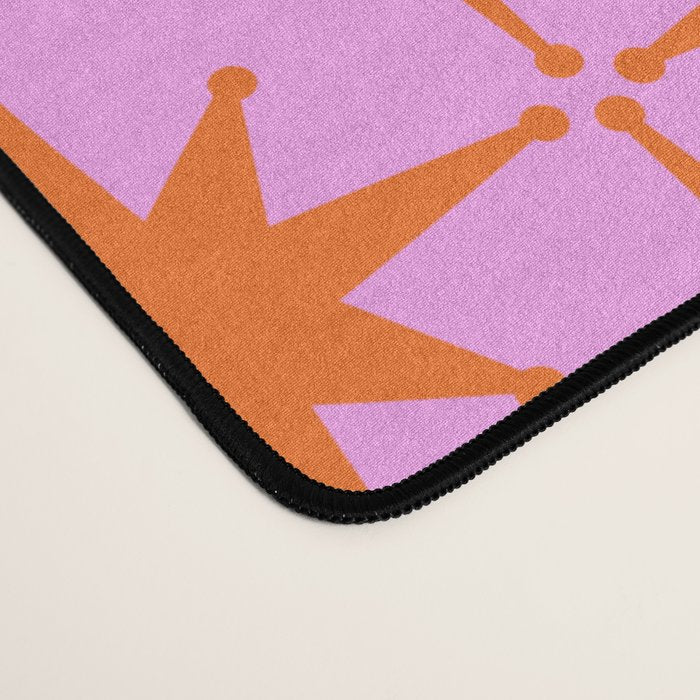 Retro Vintage 50s Starbursts Pattern in Orange and Bright Pink Desk Mat Gallery Image 4