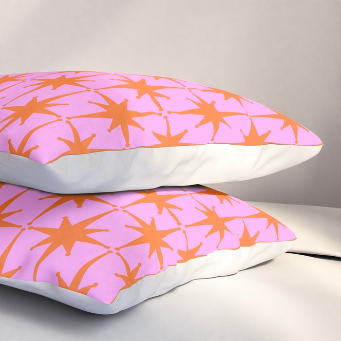 Retro Vintage 50s Starbursts Pattern in Orange and Bright Pink Pillow Sham Gallery Image 3