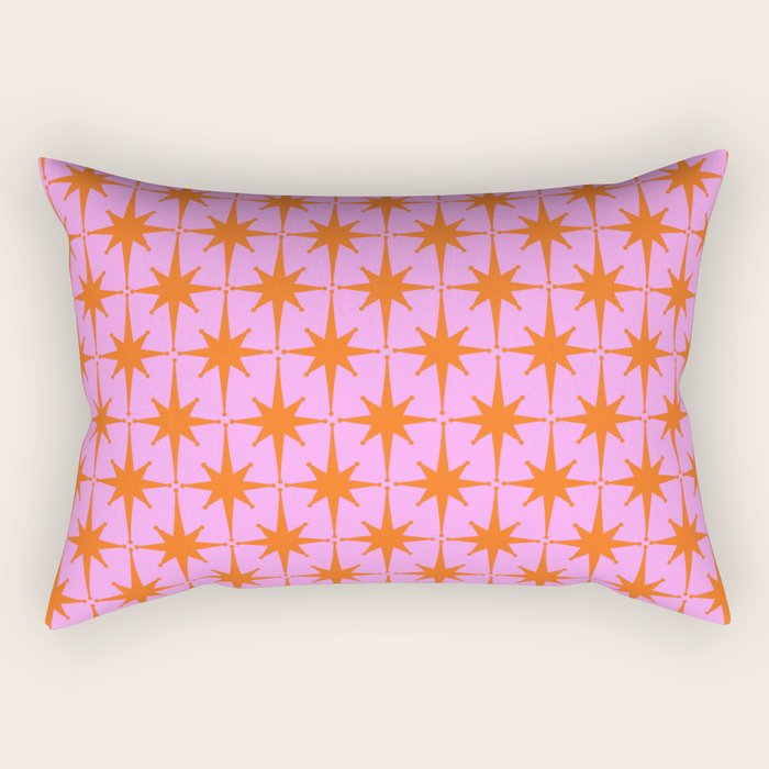Retro Vintage 50s Starbursts Pattern in Orange and Bright Pink Rectangular Pillow Gallery Image 2