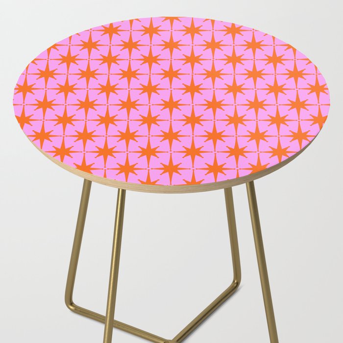 Retro Vintage 50s Starbursts Pattern in Orange and Bright Pink Side Table Gallery Image 2