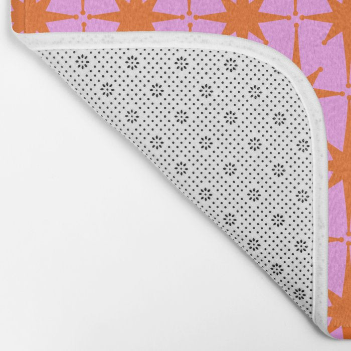 Retro Vintage 50s Starbursts Pattern in Orange and Bright Pink Bath Mat Gallery Image 2