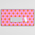 Retro Vintage 50s Starbursts Pattern in Orange and Bright Pink Desk Mat Gallery Image 1