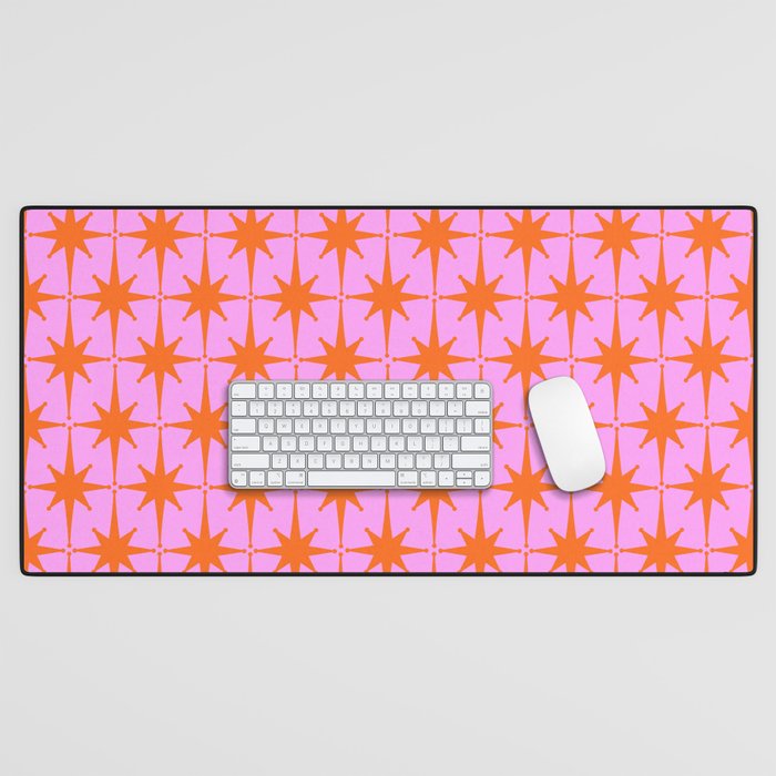 Retro Vintage 50s Starbursts Pattern in Orange and Bright Pink Desk Mat Gallery Image 1