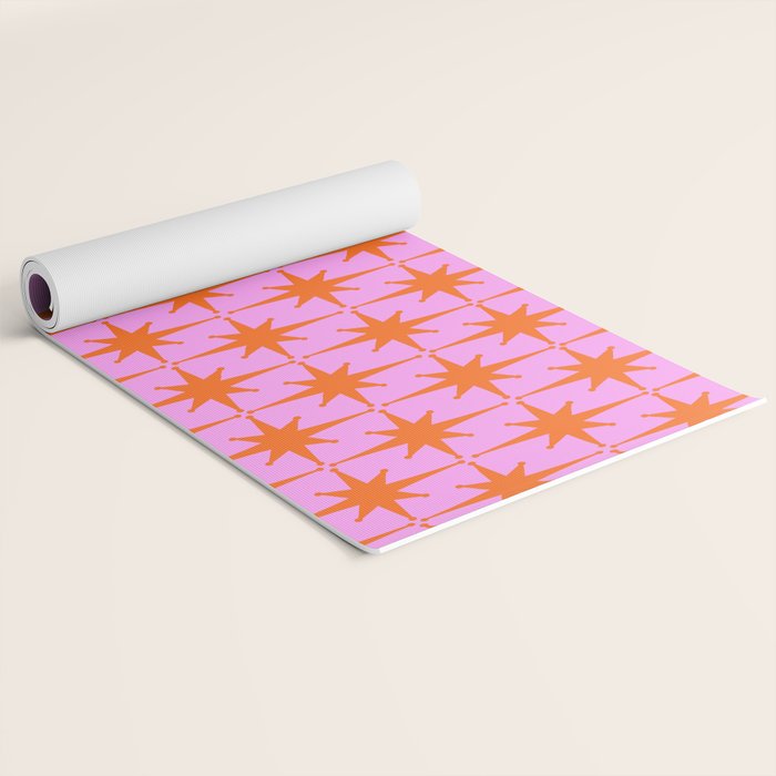 Retro Vintage 50s Starbursts Pattern in Orange and Bright Pink Yoga Mat Gallery Image 2