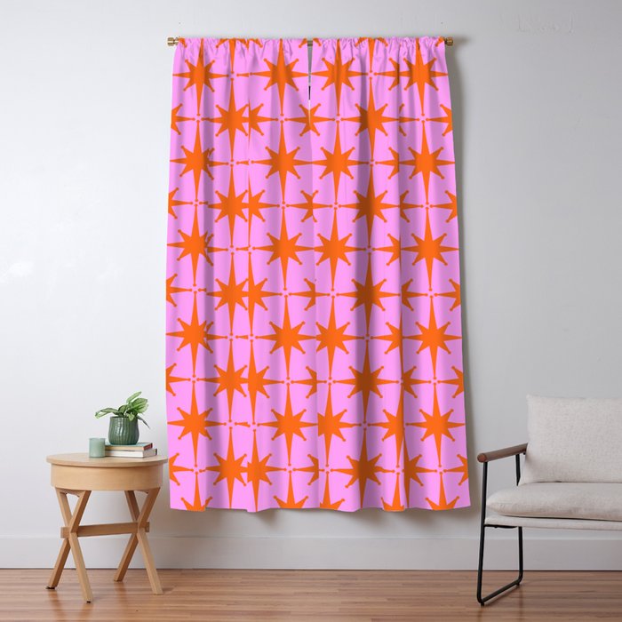 Retro Vintage 50s Starbursts Pattern in Orange and Bright Pink Window Curtain Gallery Image 5