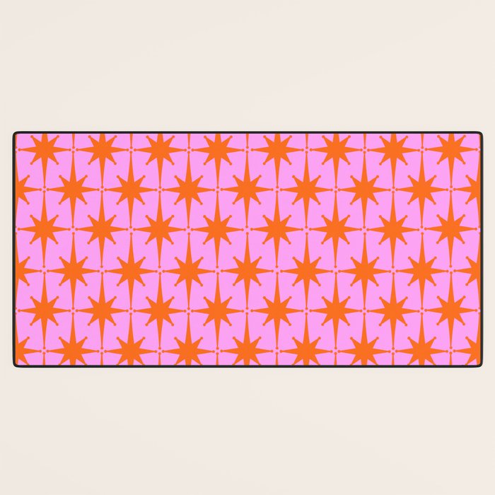 Retro Vintage 50s Starbursts Pattern in Orange and Bright Pink Desk Mat Gallery Image 3