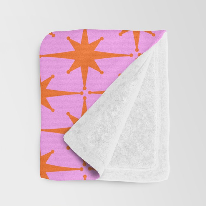 Retro Vintage 50s Starbursts Pattern in Orange and Bright Pink Throw Blanket Gallery Image 3
