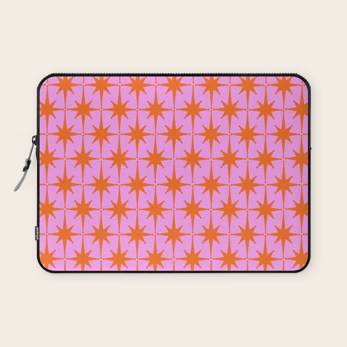 Retro Vintage 50s Starbursts Pattern in Orange and Bright Pink Laptop Sleeve Gallery Image 1