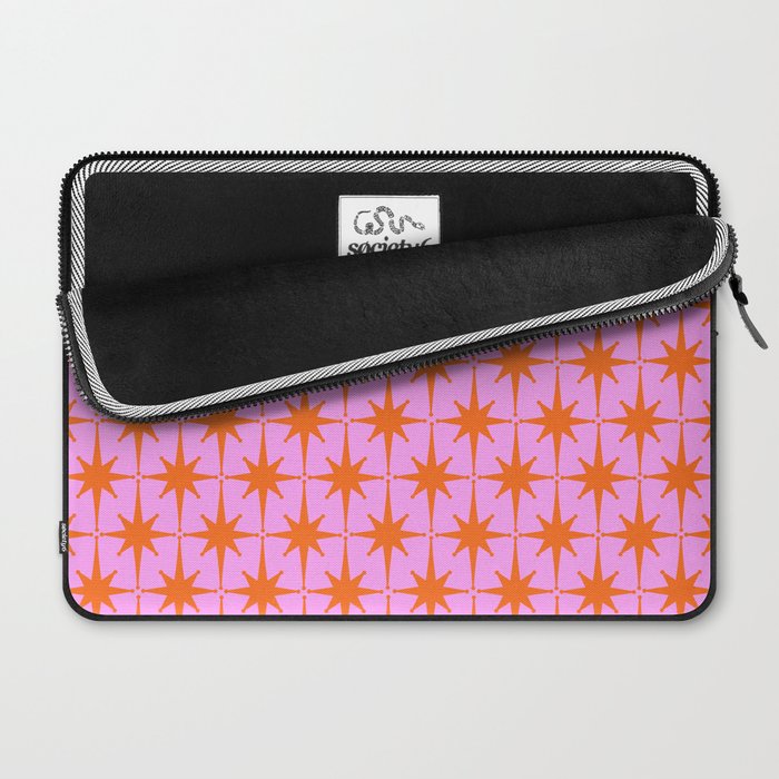 Retro Vintage 50s Starbursts Pattern in Orange and Bright Pink Laptop Sleeve Gallery Image 2